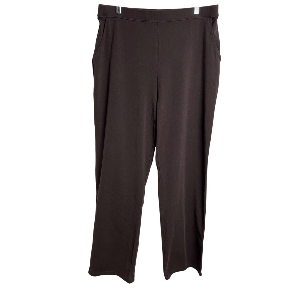 LL Bean Perfect Fit Pants Women Large Brown Cotton Spandex Straight Leg E05